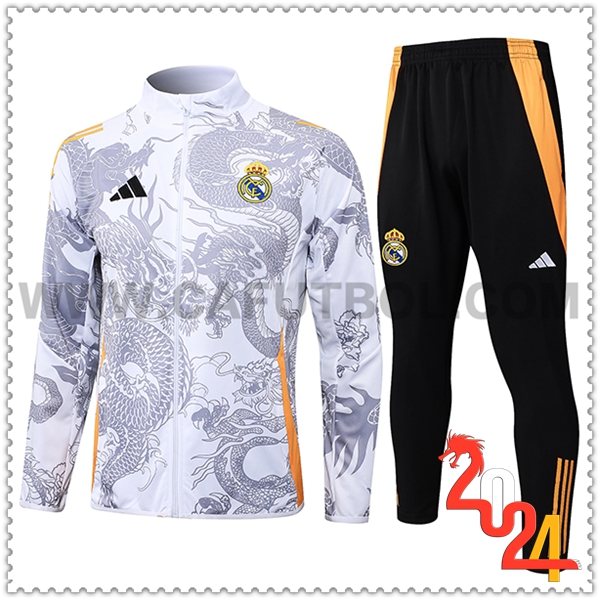 Tuta Allenamento Giacca Real Madrid Bianco/Grigio/Arancia 2024 2025
