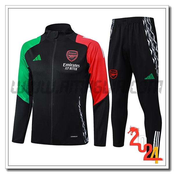 Tuta Allenamento Giacca Arsenal Nero/Verde/Rosso 2024 2025