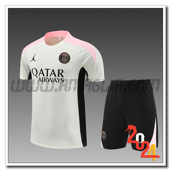 Kit Maglia Allenamento PSG Bambino Bianco/Rosa/Nero 2024 2025