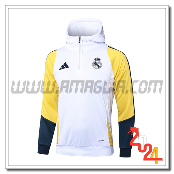 Giacca Con Cappuccio Real Madrid Bianco/Giallo/Blu 2024 2025