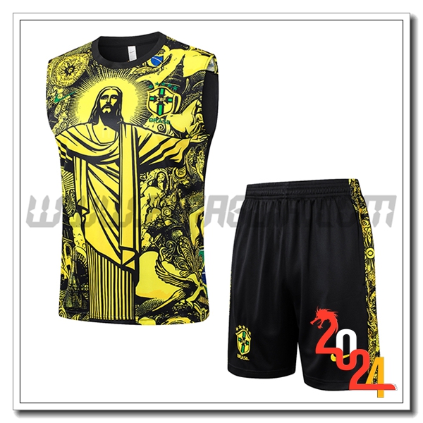 Kit Canotta Allenamento Brasile Giallo/Nero 2024 2025