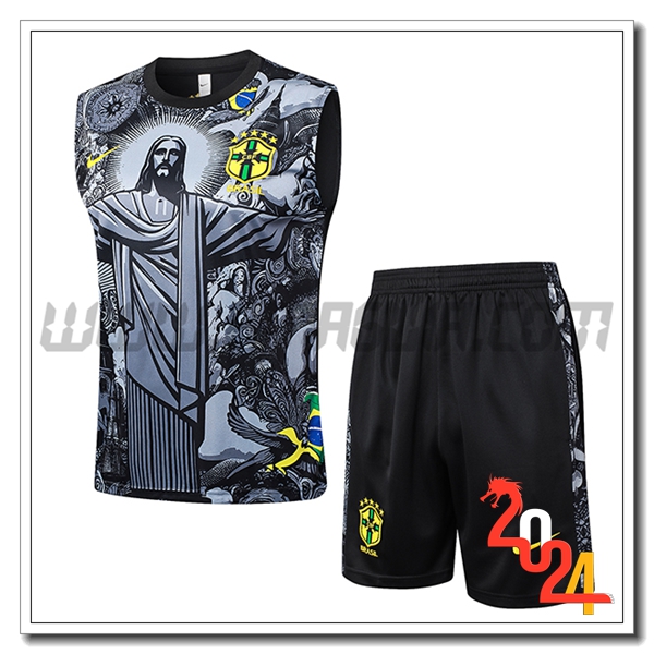 Kit Canotta Allenamento Brasile Grigio/Nero 2024 2025