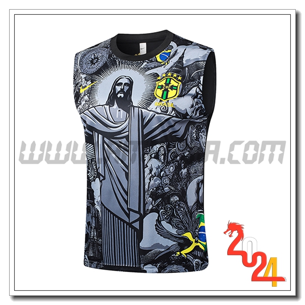 Canotta Allenamento Brasile Grigio/Nero 2024 2025