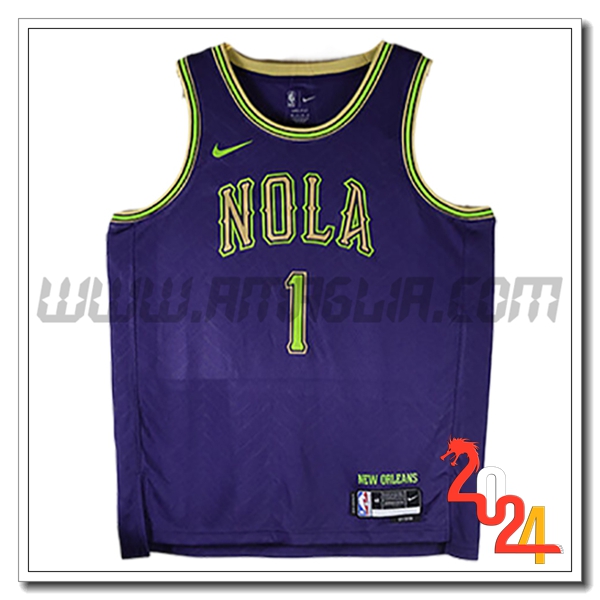 Maglia New Orleans Pelicans (WILLIAMSON #1) 2024/25 viola/Verde