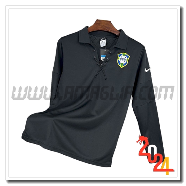 Maglia Retro Bresil Maniche lunghe Edizione speciale 2004 Nero