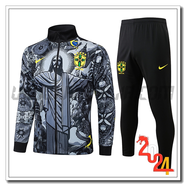 Tuta Giacca Allenamento Brasile Grigio/Nero 2024 2025