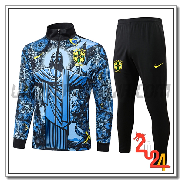Tuta Giacca Allenamento Brasile Blu/Nero 2024 2025