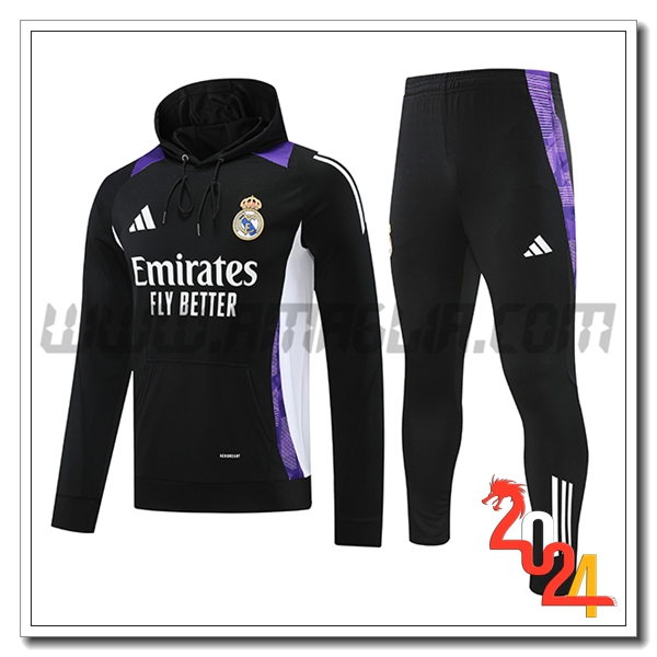 Giacca Con Cappuccio Tuta Real Madrid Nero/Bianco/viola 2024 2025