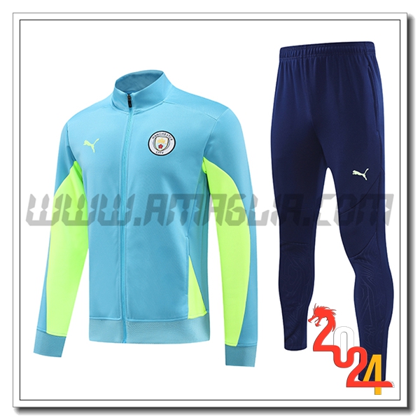 Tuta Giacca Allenamento Manchester City Blu/Verde 2024 2025
