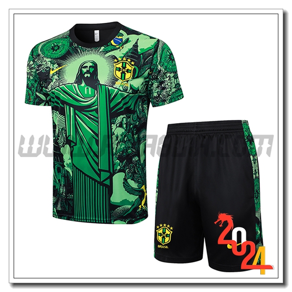Kit Maglia Allenamento Brasile Verde/Nero 2024 2025