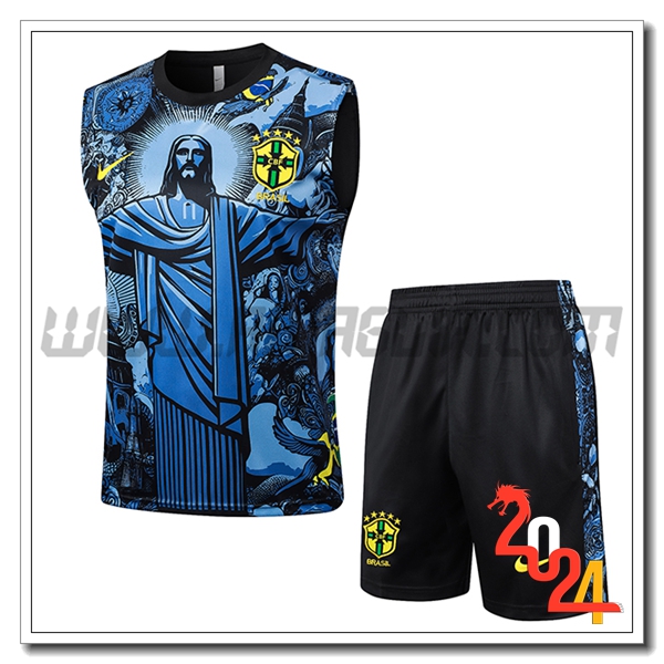 Kit Canotta Allenamento Brasile Blu/Nero 2024 2025