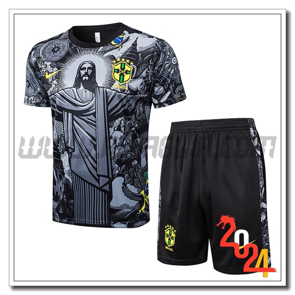 Kit Maglia Allenamento Brasile Grigio/Nero 2024 2025