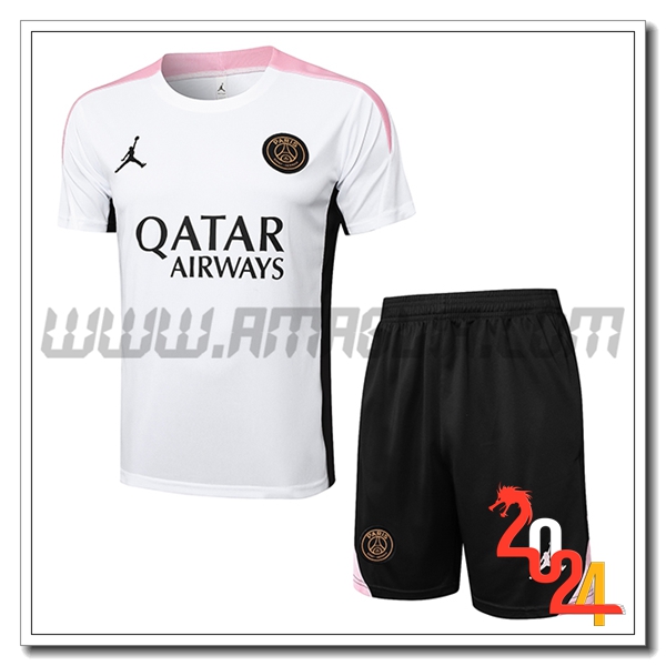 Kit Maglia Allenamento PSG Bianco/Nero/Rosa 2024 2025