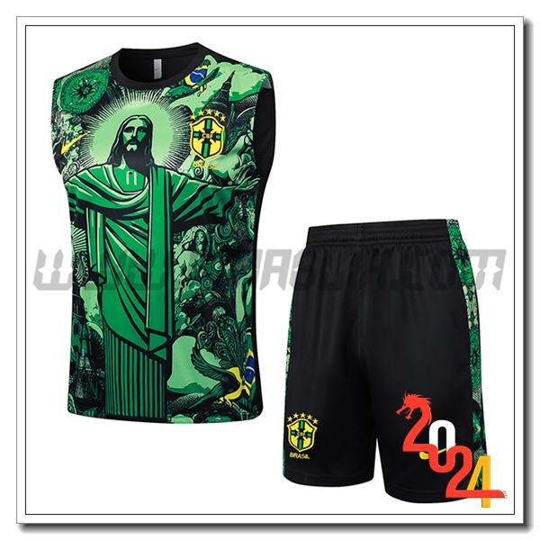 Kit Canotta Allenamento Brasile Verde/Nero 2024 2025