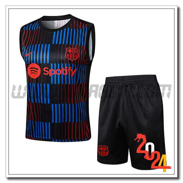 Kit Canotta Allenamento FC Barcellona Nero/Blu/Rosso 2024 2025