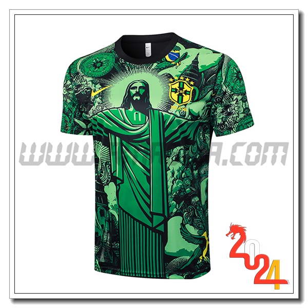 T Shirt Allenamento Brasile Verde/Nero 2024 2025