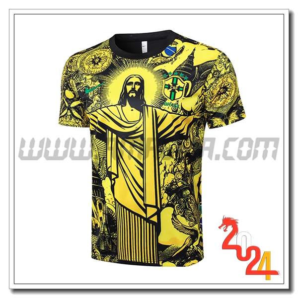 T Shirt Allenamento Brasile Giallo/Nero 2024 2025