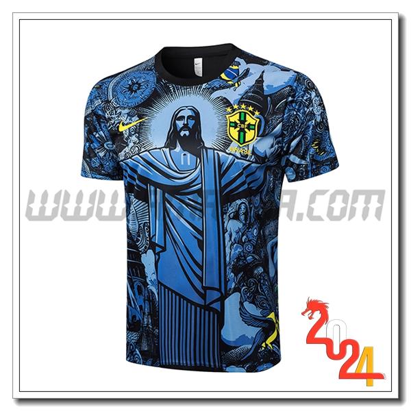 T Shirt Allenamento Brasile Blu/Nero 2024 2025