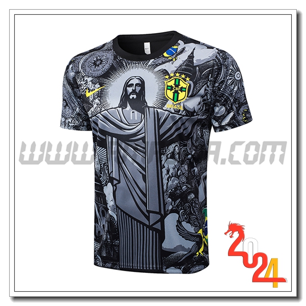 T Shirt Allenamento Brasile Grigio/Nero 2024 2025