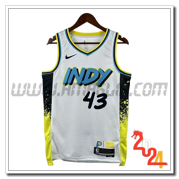 Maglia Indiana Pacers (SIAKAM #43) 2024/25 Bianco/Giallo/Nero/Blu