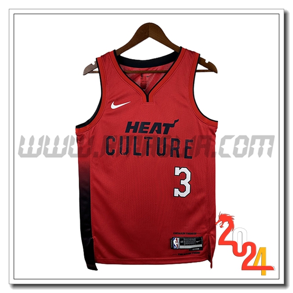 Maglia Miami Heat (WADE #3) 2024/25 Rosso/Nero