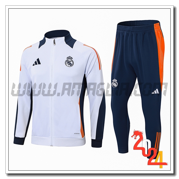 Tuta Giacca Allenamento Real Madrid Bianco/Blu/Arancia 2024 2025 -02