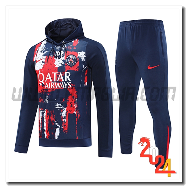Felpa Con Cappuccio Tuta PSG Blu/Rosso 2024 2025