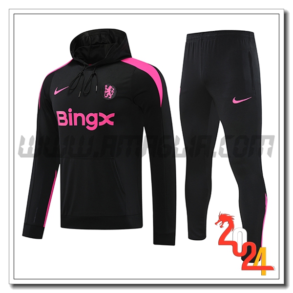 Felpa Con Cappuccio Tuta FC Chelsea Nero/Rosa 2024 2025