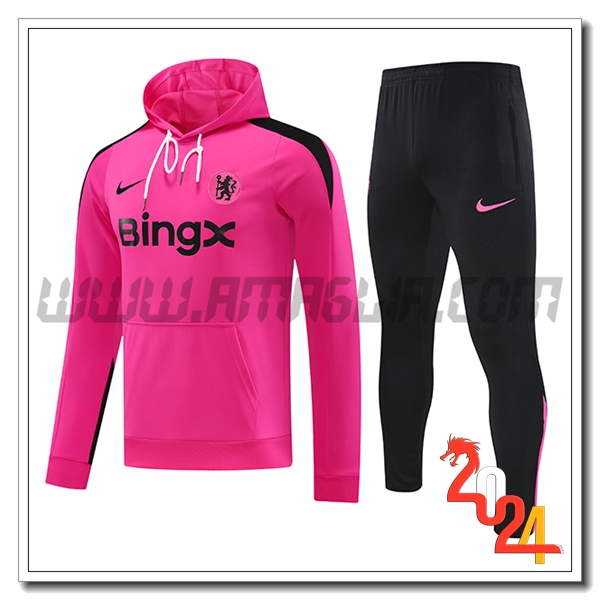 Felpa Con Cappuccio Tuta FC Chelsea Rosa/Nero 2024 2025