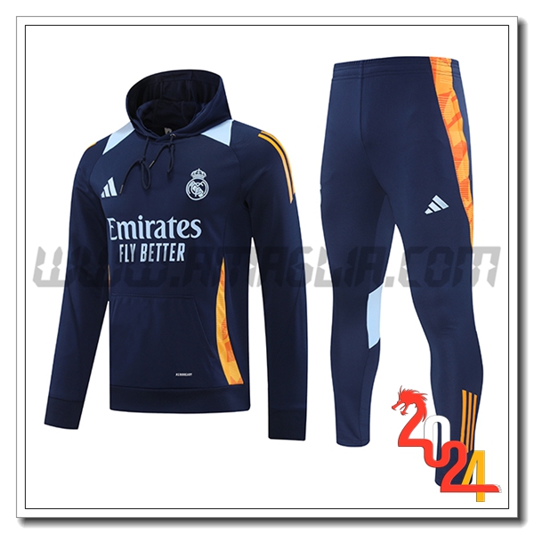 Felpa Con Cappuccio Tuta Real Madrid Blu/Arancia 2024 2025