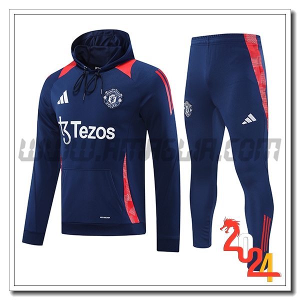 Felpa Con Cappuccio Tuta Manchester United Blu/Arancia 2024 2025