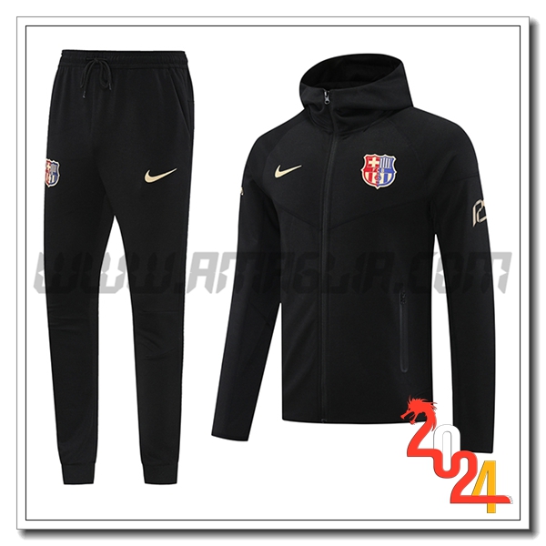 Giacca Con Cappuccio Tuta Giacca A Vento FC Barcellona Nero 2024 2025
