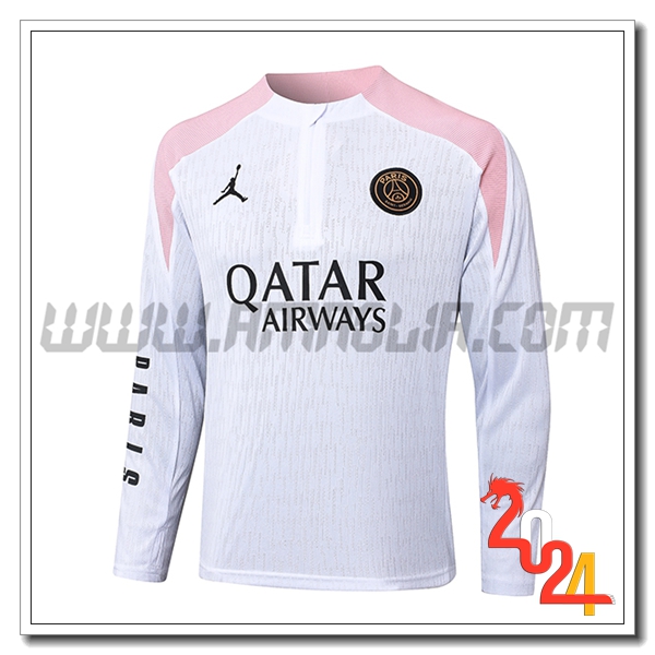 Felpa Allenamento PSG Bianco/Rosa 2024 2025