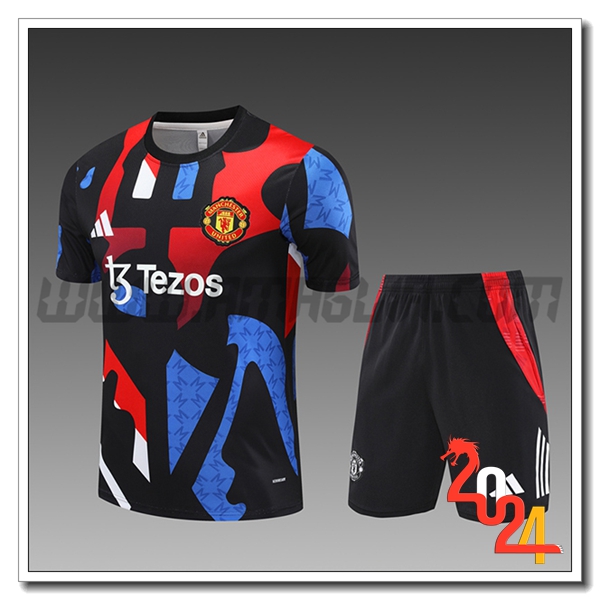 Kit Maglia Allenamento Manchester United Bambino Nero/Blu/Rosso 2024 2025