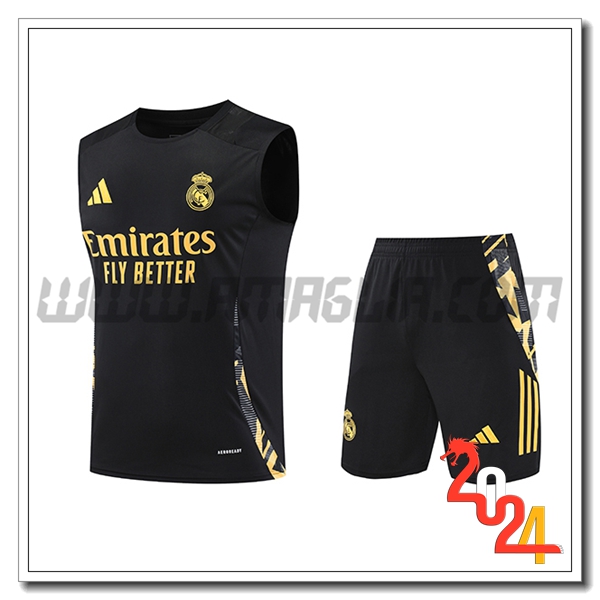 Kit Canotta Allenamento Real Madrid Nero/Giallo 2024 2025 -03