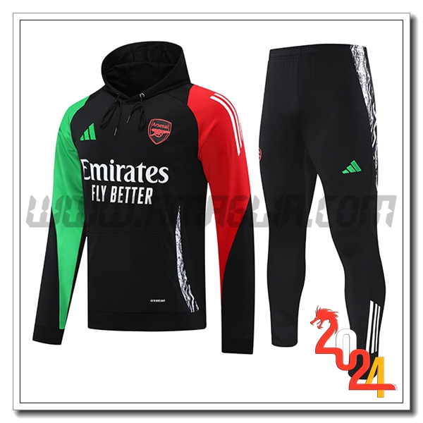 Felpa Con Cappuccio Tuta Arsenal Nero/Verde/Rosso 2024 2025