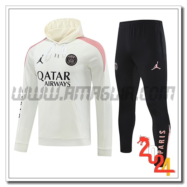 Felpa Con Cappuccio Tuta PSG Bianco/Rosa 2024 2025