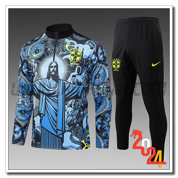 Tuta Allenamento Brasile Bambino Nero/Blu 2024 2025