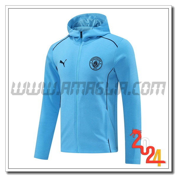 Felpa Con Cappuccio Manchester City Blu 2024 2025
