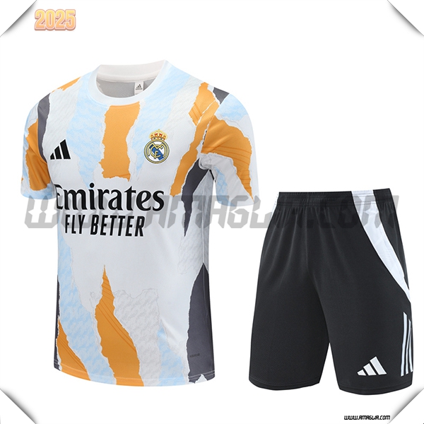 Kit Maglia Allenamento Real Madrid Bianco/Arancia/Grigio/Blu 2025 2026