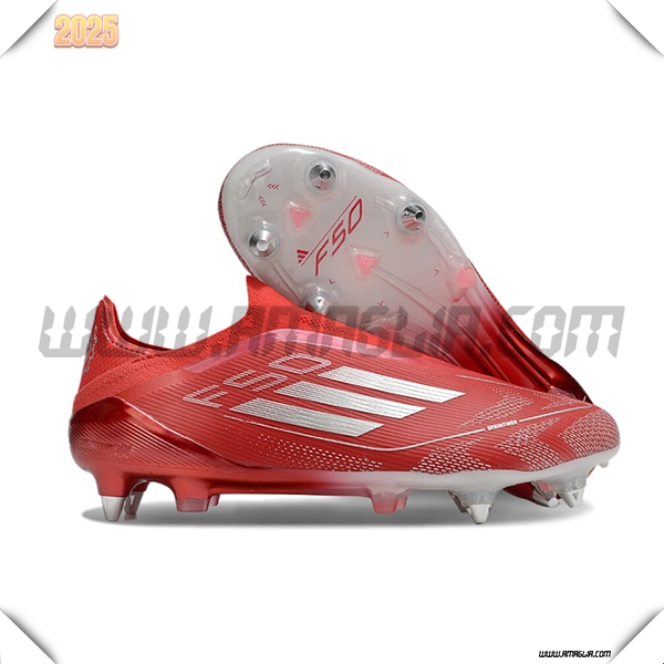 Adidas Scarpe Da Calcio F50 Elite Laceless SG Rosso/Grigio -02