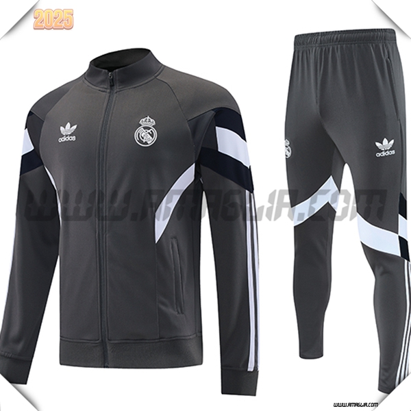 Tuta Allenamento Giacca Real Madrid Grigio/Bianco/Nero 2025 2026