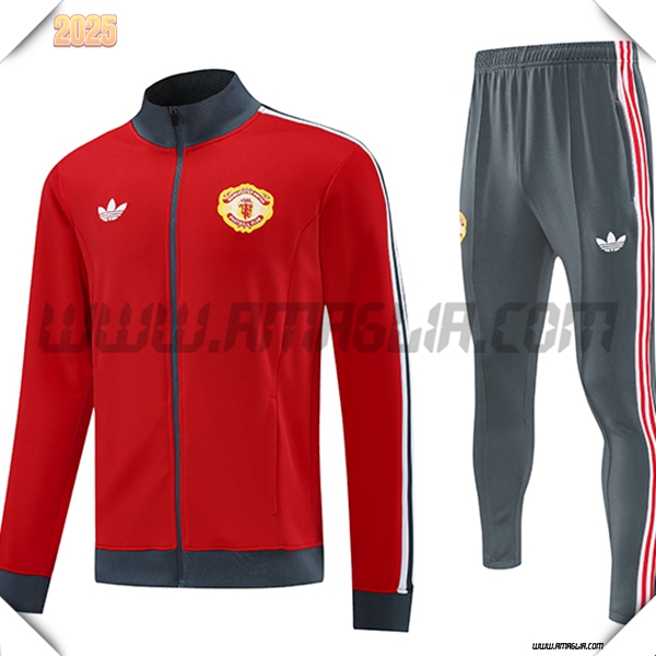 Tuta Allenamento Giacca Manchester United Rosso/Grigio 2025 2026