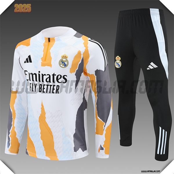 Tuta Allenamento Real Madrid Bambino Bianco/Giallo/Grigio 2025 2026