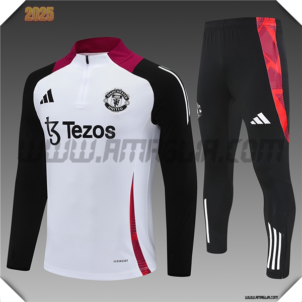Tuta Allenamento Manchester United Bambino Bianco/Nero/Rosso 2025 2026