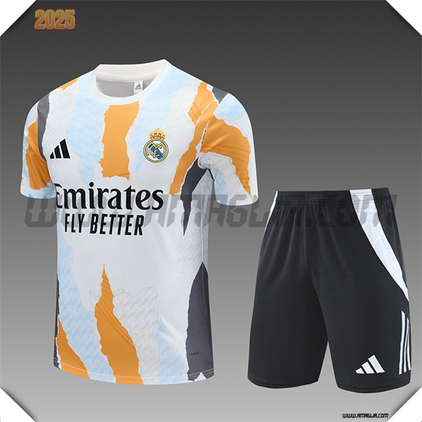 Kit Maglia Allenamento Real Madrid Bambino Bianco/Arancia/Grigio/Blu 2025 2026