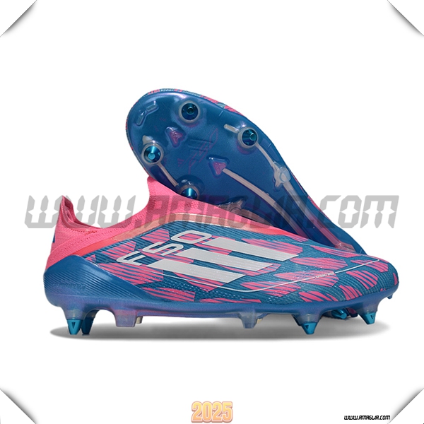 Adidas Scarpe da Calcio F50 Elite Laceless SG Blu/Rosa/Bianco