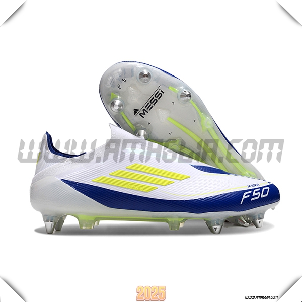Adidas Scarpe da Calcio F50 Elite Laceless SG Bianco/Blu/Giallo