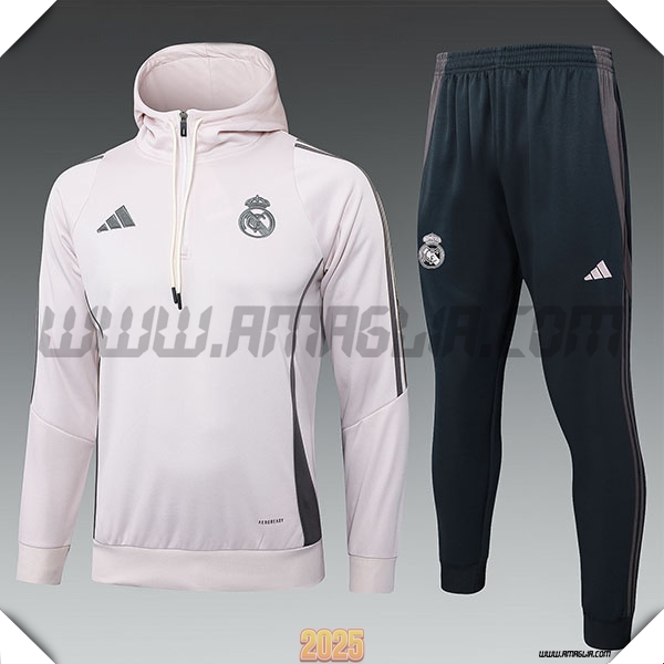 Giacca Con Cappuccio Tuta Real Madrid Bambino Rosa/Grigio 2025 2026