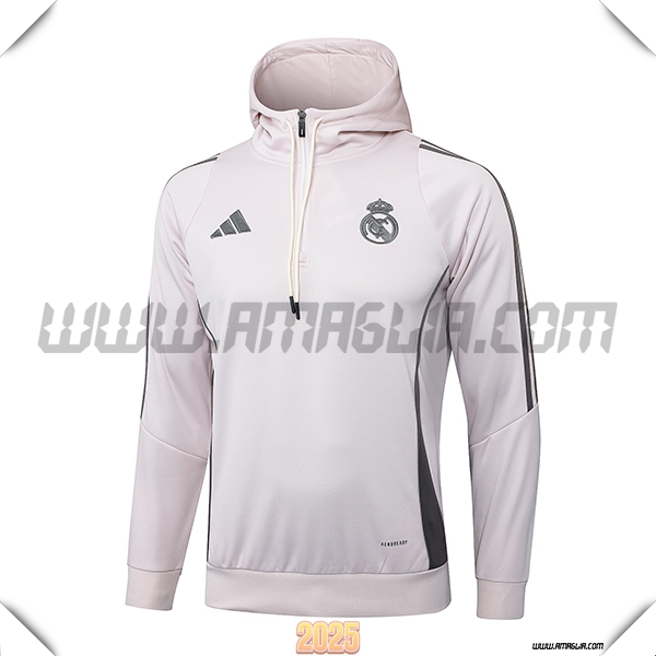 Felpa Allenamento Cappuccio Real Madrid Rosa/Grigio 2025 2026